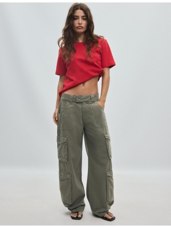 stradivarius straight cargo παντελόνι χακί 36