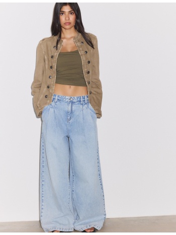 stradivarius τζιν παντελόνι wide leg με πιέτες γαλάζιο 40