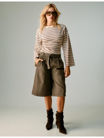 stradivarius baggy βερμούδα με ζώνη χακί 36