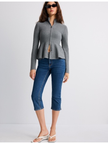 stradivarius πλεκτό πουλόβερ peplum ανθρακί s