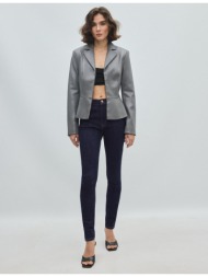 stradivarius εφαρμοστό σακάκι με όψη δέρματος και peplum ανθρακί m