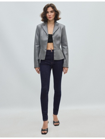 stradivarius εφαρμοστό σακάκι με όψη δέρματος και peplum