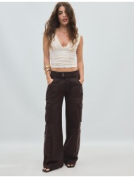 stradivarius straight cargo παντελόνι καφέ 38