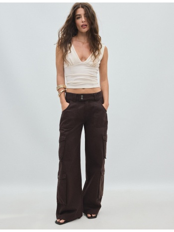 stradivarius straight cargo παντελόνι καφέ 38