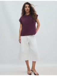 stradivarius b06 μπλούζα basic με χαλαρούς ώμους σκούρο μωβ l