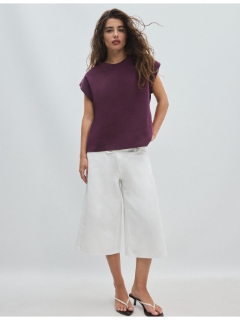 stradivarius b06 μπλούζα basic με χαλαρούς ώμους σκούρο μωβ