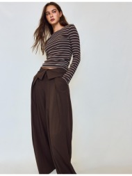 stradivarius basic μπλούζα με μακρύ μανίκι καφέ xs