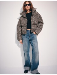 stradivarius καπιτονέ crop τζάκετ με ψηλό γιακά print μεσαίο μπεζ m