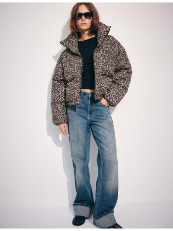 stradivarius καπιτονέ crop τζάκετ με ψηλό γιακά print