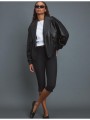 stradivarius καπιτονέ boxy τζάκετ με όψη δέρματος μαύρο xs