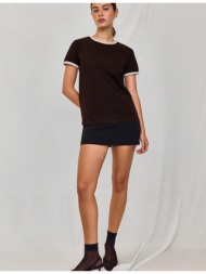 stradivarius b02 μπλούζα basic regular με απαλή υφή καφέ m