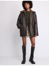 stradivarius oversize τζάκετ διπλής όψης με κουμπιά καφέ xs