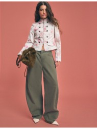 stradivarius τζάκετ με κουμπιά και φλοράλ τύπωμα εκρού l