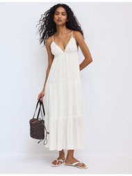 stradivarius μακρύ χυτό φόρεμα με ανοιχτή πλάτη λευκό xl