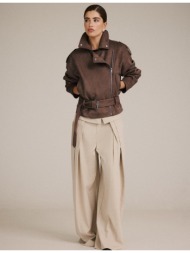 stradivarius biker τζάκετ με ζώνη καφέ s