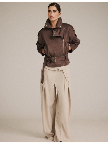 stradivarius biker τζάκετ με ζώνη καφέ s