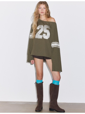 stradivarius oversize μακρυμάνικη μπλούζα με λαιμόκοψη