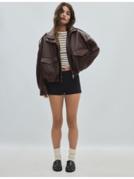 stradivarius oversize τζάκετ με όψη δέρματος καφέ s