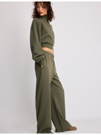 stradivarius παντελόνι jogger με φαρδύ μπαντζάκι χακί m