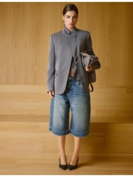 stradivarius τζιν βερμούδα wide leg με μεγάλες τσέπες μπλε overdye 38