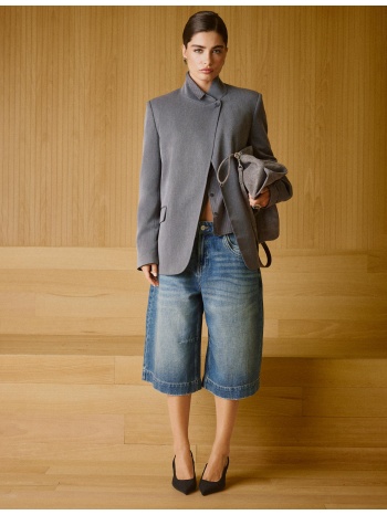 stradivarius τζιν βερμούδα wide leg με μεγάλες τσέπες μπλε