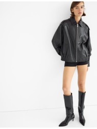 stradivarius oversize δερμάτινο τζάκετ μαύρο m