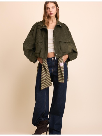 stradivarius oversize τζάκετ με όψη συνθετικού σουέντ χακί m
