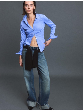 stradivarius βασικό πουκάμισο fitted μπλε denim l