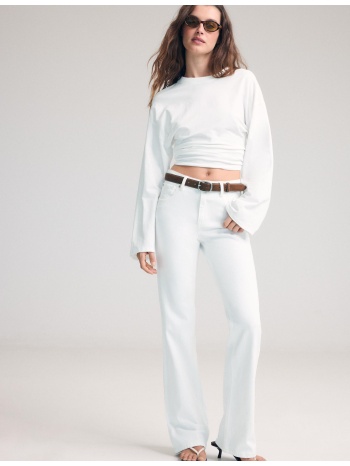 stradivarius d68 τζιν παντελόνι bootcut με ζώνη λευκό 40
