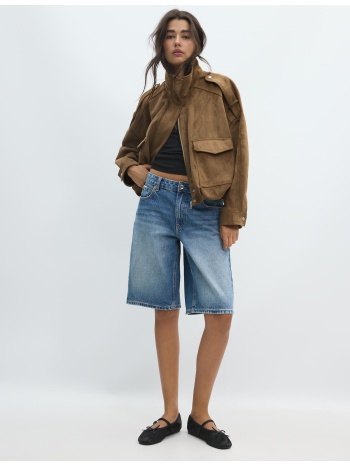 stradivarius oversize τζάκετ από συνθετικό σουέντ πέτρα xl