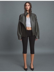 stradivarius oversize biker τζάκετ με όψη δέρματος χακί xs
