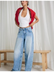 stradivarius d80 τζιν παντελόνι barrel fit μπλε μεσαίας απόχρωσης 42