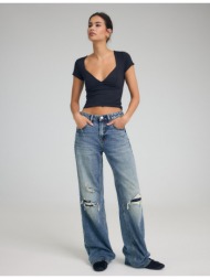 stradivarius d92 τζιν παντελόνι straight wide πολύ σκούρο μπλε/αποκολλαρισμένο 40