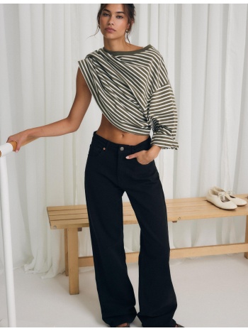 stradivarius d92 τζιν παντελόνι straight wide μαύρο 44