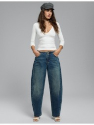 stradivarius τζιν παντελόνι barrel με ρυθμιζόμενη μέση μπλε overdye 34