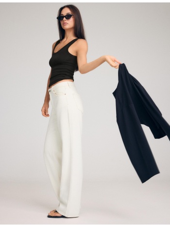 stradivarius d92 τζιν παντελόνι straight wide βανίλια 32