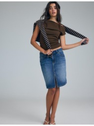 stradivarius μίντι τζιν φούστα μπλε overdye 32