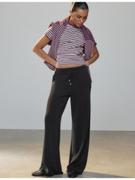 stradivarius παντελόνι jogger palazzo με απαλή υφή μαύρο xs