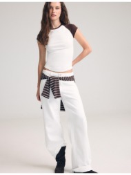 stradivarius d91 χαμηλόμεσο τζιν από twill με φαρδύ μπαντζάκι λευκό 32