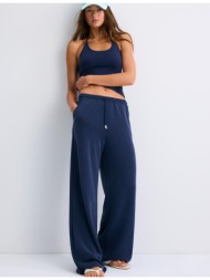 stradivarius παντελόνι jogger palazzo με απαλή υφή σκούρο μπλε s