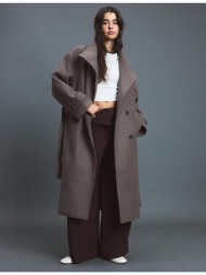stradivarius μακρύ παλτό με ψηλό γιακά και απαλή υφή καφέ s