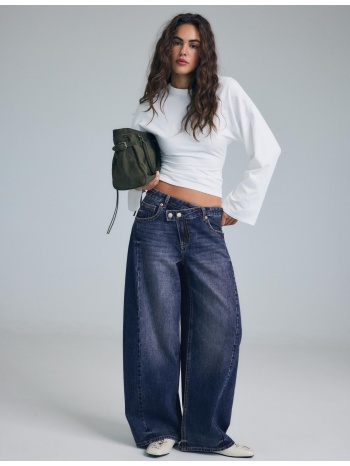 stradivarius baggy τζιν παντελόνι με χιαστί μέση μπλε