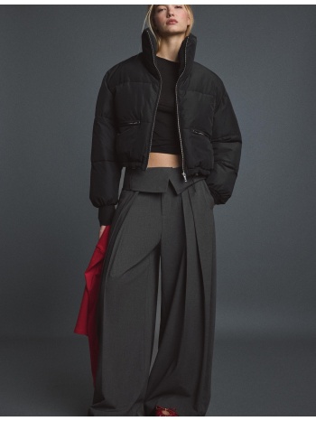 stradivarius καπιτονέ crop μπουφάν με ψηλό γιακά μαύρο xs