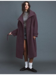 stradivarius μακρύ παλτό με ψηλό γιακά και απαλή υφή μωβ xs