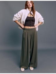 stradivarius παντελόνι jogger palazzo με λάστιχο στη μέση καφέ l
