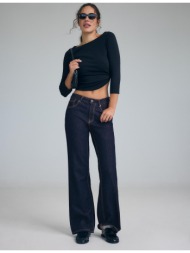 stradivarius d92 τζιν σε ίσια φαρδιά γραμμή με σκισίματα πολύ σκούρο μπλε/αποκολλαρισμένο 34