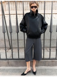 stradivarius oversize μπουφάν biker με όψη δέρματος μαύρο l