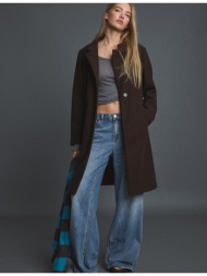 stradivarius βασικό παλτό με απαλή υφή καφέ xl