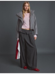 stradivarius καπιτονέ τζάκετ με ψηλό γιακά και όψη δέρματος ανθρακί s