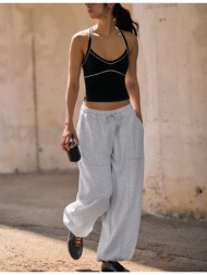 stradivarius παντελόνι jogger barrel από φούτερ με στόπερ γκρι μελανζέ s